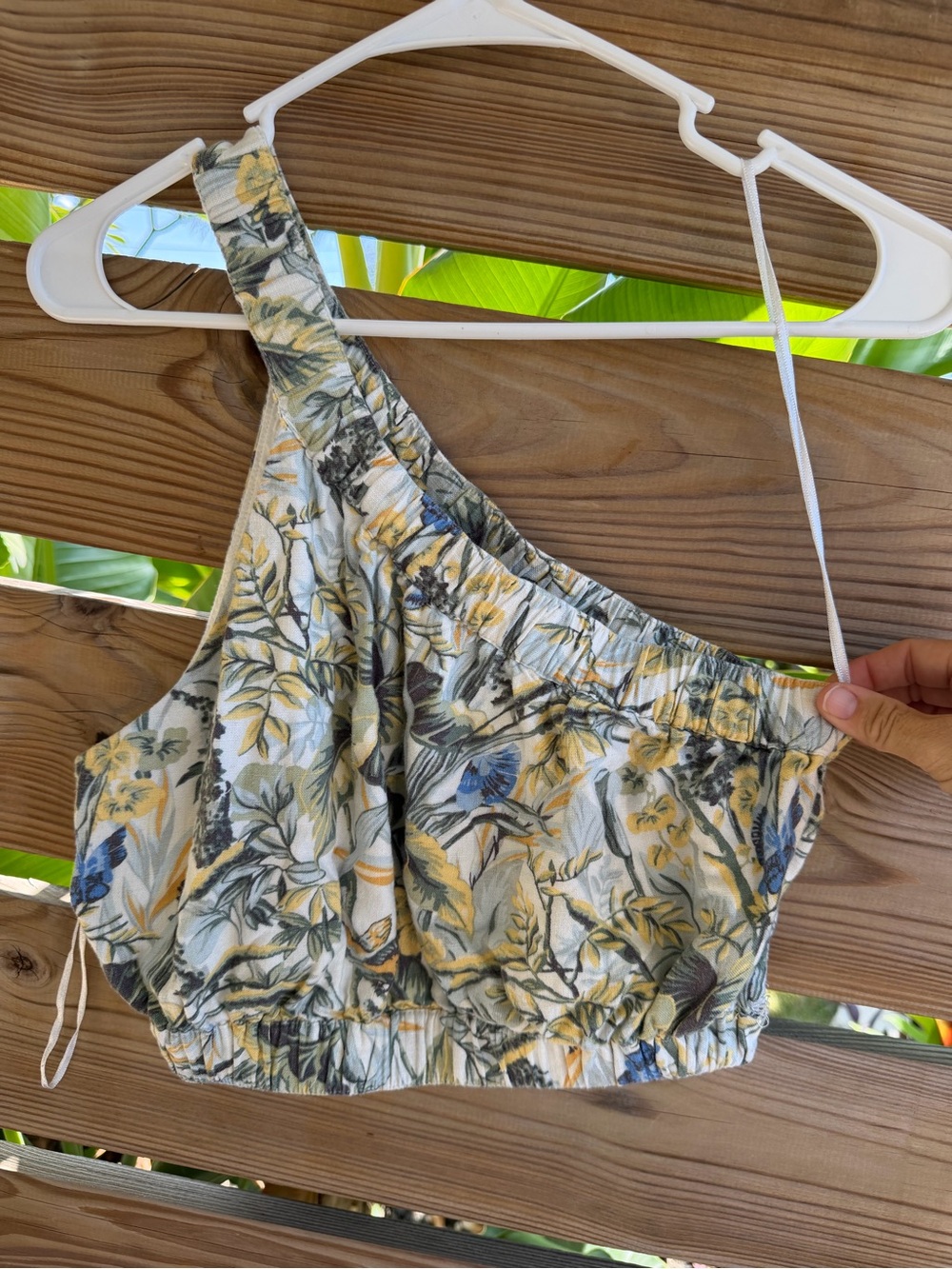 Abercrombie & Fitch Yellow Floral One-Shoulder Crop Top